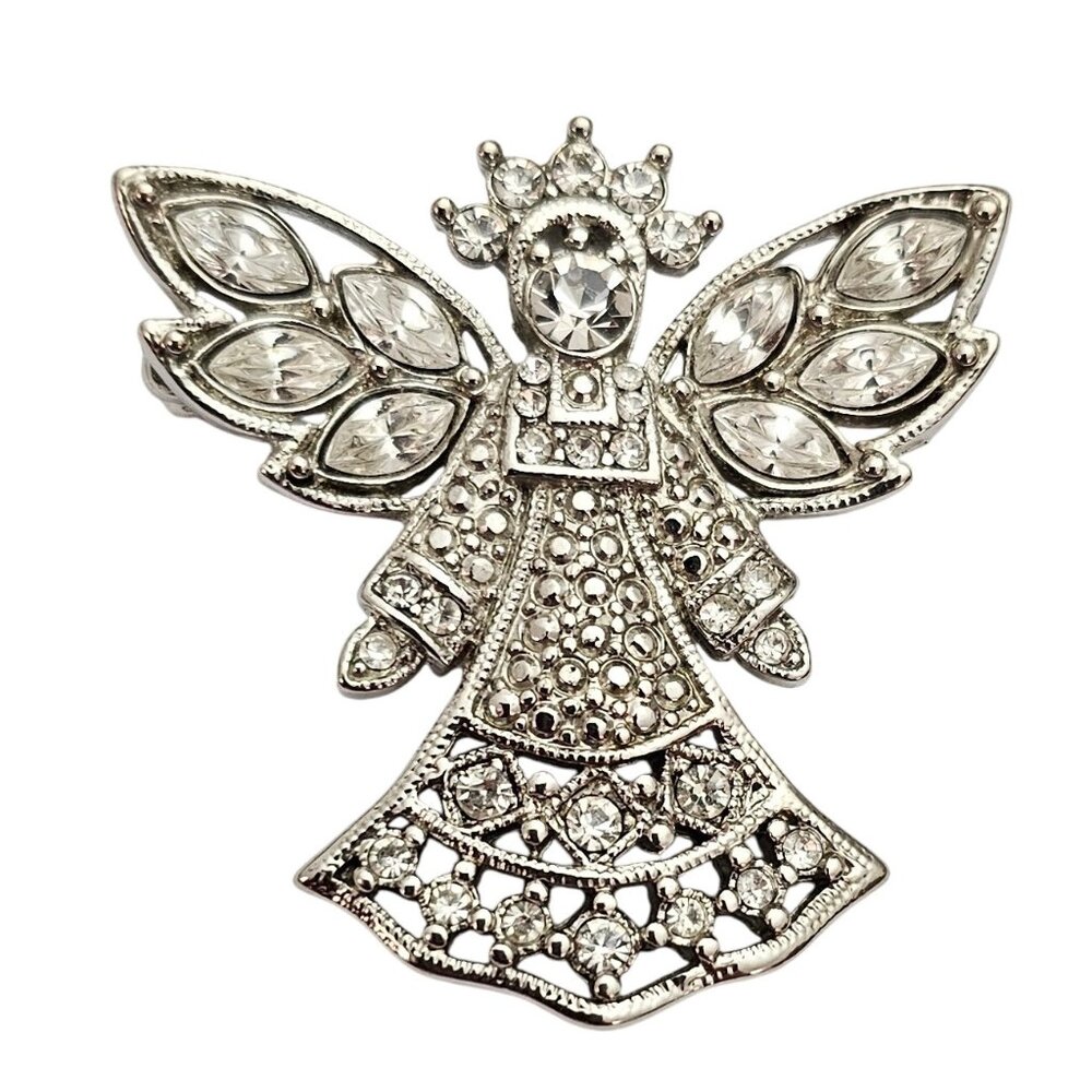 Nadri Silver Tone Clear Rhinestone Angel Brooch Signed, C580